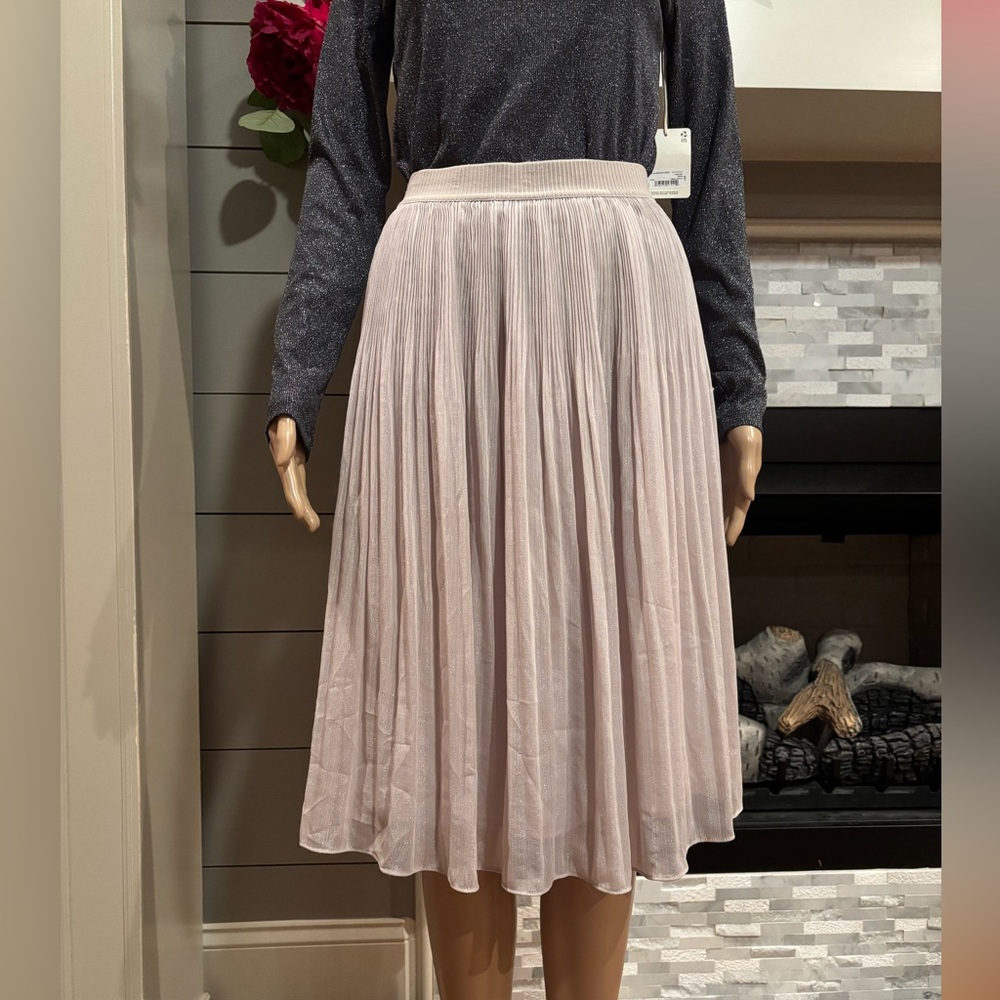 H&M Champagne Pleated Sparkle Midi Skirt Sz 4